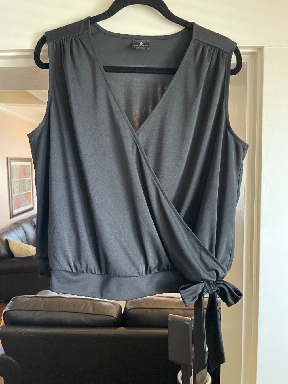 Worthington Black Sleeveless Blouse Wrap Front Side Bow Detail - XL